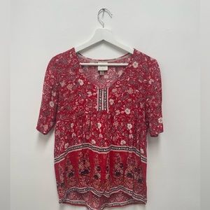 Knox Rose Red Boho Style Blouse Size XS